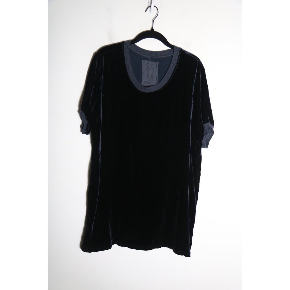 Johnny Was Pete & Greta Velvet Silk Blend Mini Shift T Shirt Dress Small Blue